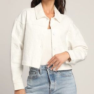 Always in Flower White Floral Embossed Cropped Jacket